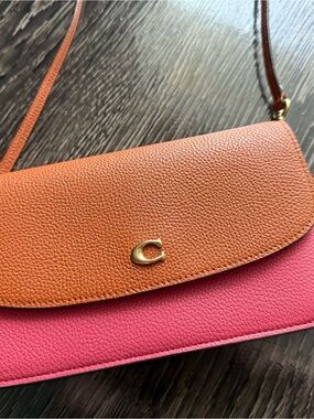 Coach Two-Tone Pebbled Leather Crossbody — Orange & Pink Hayden